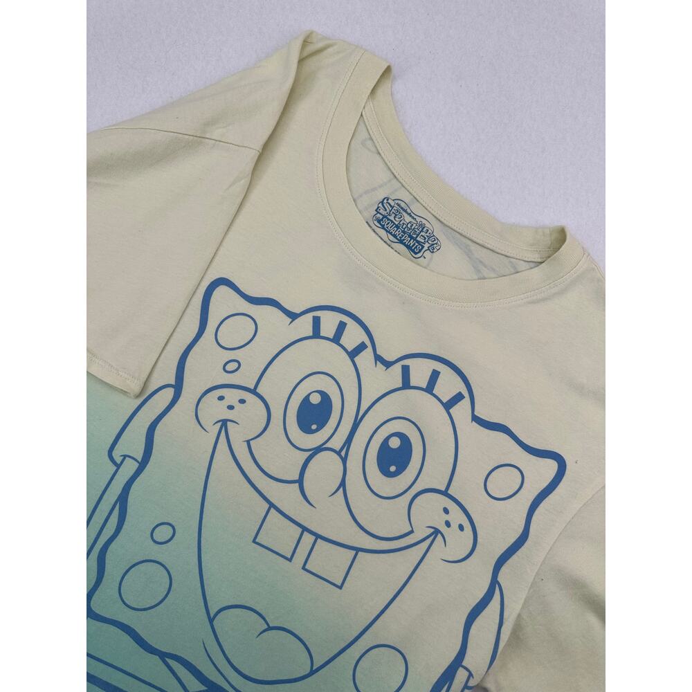 Nickelodeon Sponge Bob Square Pants Yellow Teal Ombre Crop T Shirt XL